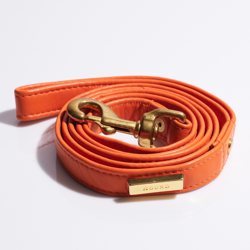 Hound Collection Leather Dog Leash Genuine Leather Gold Bar Logo